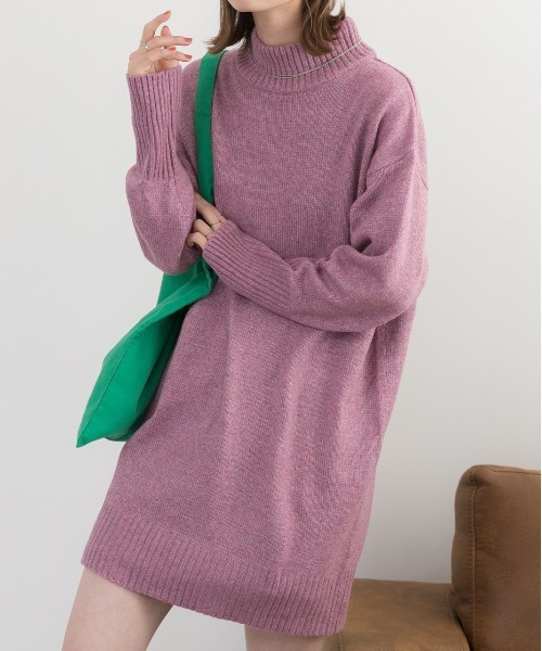 ad thie(アドティエ)の「メランジニット ミドルネックワンピース(ワンピース・レディース・アイボリー/ベージュ/ブルー/ピンク/ブラック/杢グレー・FREE)」の6枚目の写真