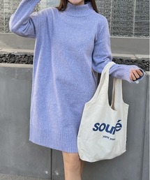 メランジニット ミドルネックワンピース
