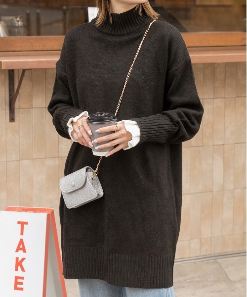 ad thie(アドティエ)の「メランジニット ミドルネックワンピース(ワンピース・レディース・アイボリー/ベージュ/ブルー/ピンク/ブラック/杢グレー・FREE)」の2枚目の写真