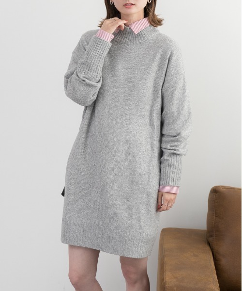 ad thie(アドティエ)の「メランジニット ミドルネックワンピース(ワンピース・レディース・アイボリー/ベージュ/ブルー/ピンク/ブラック/杢グレー・FREE)」の12枚目の写真