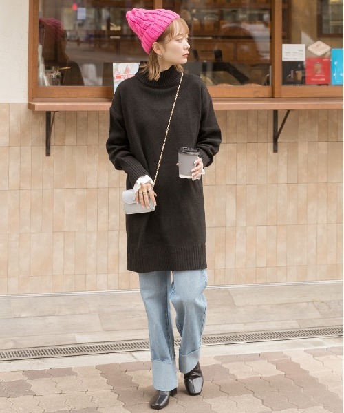 ad thie(アドティエ)の「メランジニット ミドルネックワンピース(ワンピース・レディース・アイボリー/ベージュ/ブルー/ピンク/ブラック/杢グレー・FREE)」の7枚目の写真