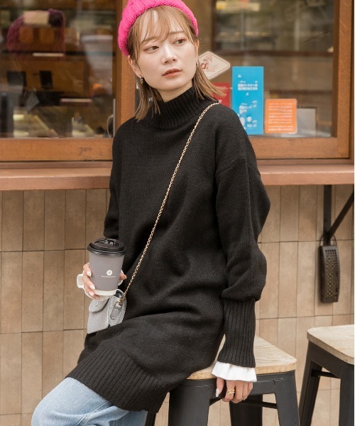 ad thie(アドティエ)の「メランジニット ミドルネックワンピース(ワンピース・レディース・アイボリー/ベージュ/ブルー/ピンク/ブラック/杢グレー・FREE)」の9枚目の写真