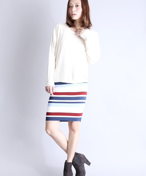Denime(ドゥニーム)の「RETRO BORDER KNIT SKIRT/レトロボーダーニットスカート(スカート・レディース・オレンジ系その他/ブルー系その他・FREE)」の8枚目の写真
