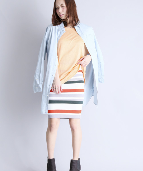 Denime(ドゥニーム)の「RETRO BORDER KNIT SKIRT/レトロボーダーニットスカート(スカート・レディース・オレンジ系その他/ブルー系その他・FREE)」の10枚目の写真