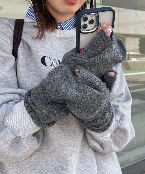 CONTROL FREAK / CTFK（コントロールフリーク）の「【CONTROL FREAK/コントロールフリーク】フィンガーレスニットロングミトン（手袋・レディース・チャコールグレー/グリーン/ライトブルー・FREE）」の2枚目の写真