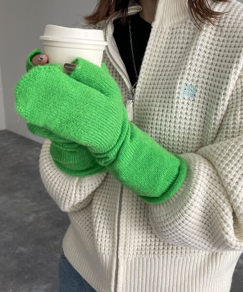 CONTROL FREAK / CTFK（コントロールフリーク）の「【CONTROL FREAK/コントロールフリーク】フィンガーレスニットロングミトン（手袋・レディース・チャコールグレー/グリーン/ライトブルー・FREE）」の3枚目の写真