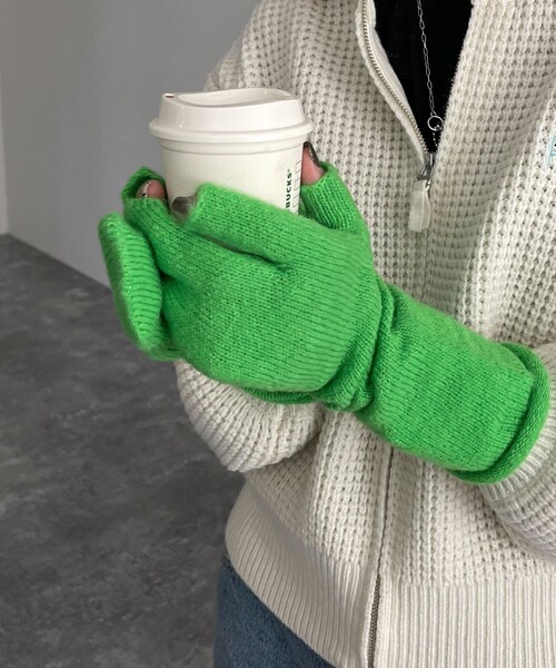 CONTROL FREAK / CTFK（コントロールフリーク）の「【CONTROL FREAK/コントロールフリーク】フィンガーレスニットロングミトン（手袋・レディース・チャコールグレー/グリーン/ライトブルー・FREE）」の4枚目の写真