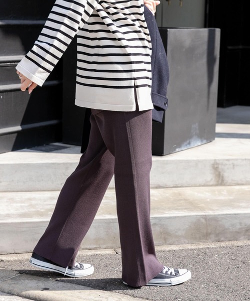 FORK&SPOON（フォークアンドスプーン）の「FORK&SPOON　キュプラ混リブニットパンツ（その他パンツ・レディース・ブラック/チャコールグレー/モカ・2/1）」の3枚目の写真