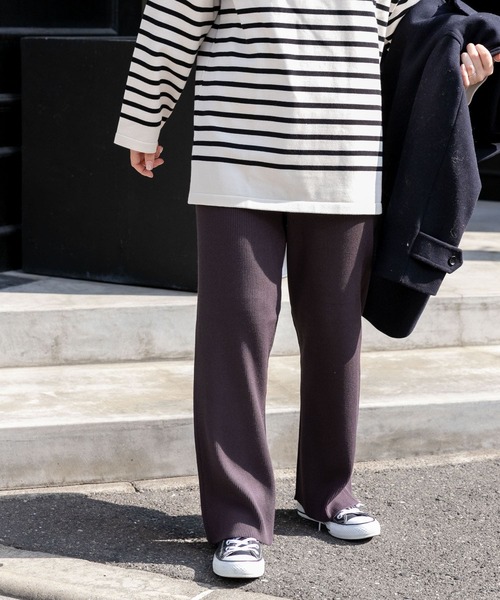 FORK&SPOON（フォークアンドスプーン）の「FORK&SPOON　キュプラ混リブニットパンツ（その他パンツ・レディース・ブラック/チャコールグレー/モカ・2/1）」の6枚目の写真