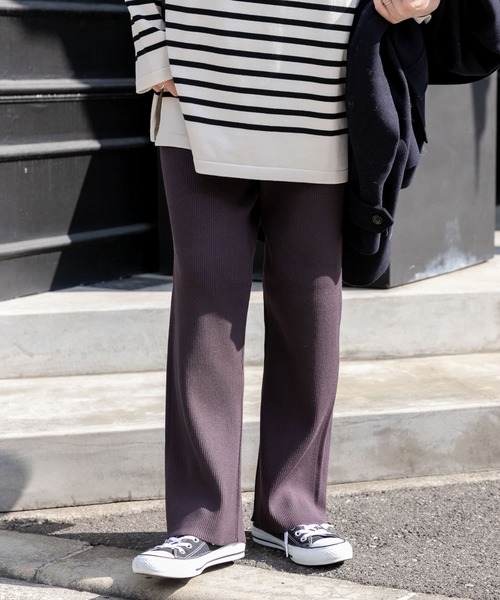 FORK&SPOON（フォークアンドスプーン）の「FORK&SPOON　キュプラ混リブニットパンツ（その他パンツ・レディース・ブラック/チャコールグレー/モカ・2/1）」の7枚目の写真