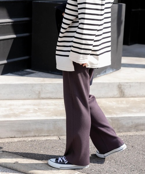 FORK&SPOON（フォークアンドスプーン）の「FORK&SPOON　キュプラ混リブニットパンツ（その他パンツ・レディース・ブラック/チャコールグレー/モカ・2/1）」の9枚目の写真