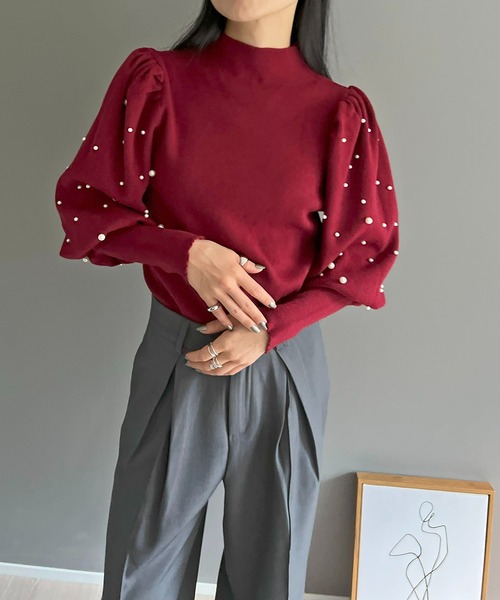 ✨近年✨Reneルネ　ニット　長袖　赤　レッド　現行タグ　パール　パフスリーブ 楽天市場】選べるパワーショルダーリブニット ☆ ニット