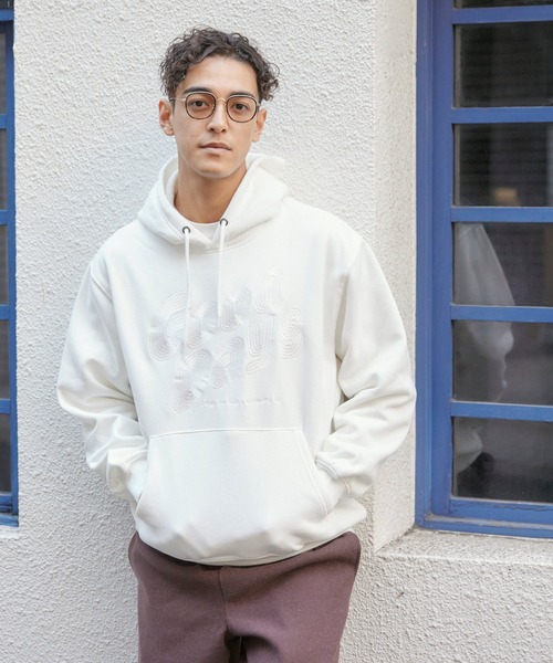 coca（coca）（コカ）の「メンズ 裏起毛ロゴ刺繍パーカー（パーカー・メンズ・ホワイト/ブラック・L/XL/M）」の2枚目の写真