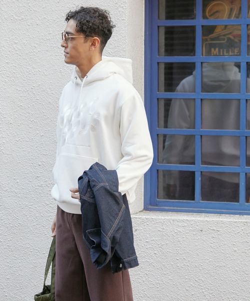 coca（coca）（コカ）の「メンズ 裏起毛ロゴ刺繍パーカー（パーカー・メンズ・ホワイト/ブラック・L/XL/M）」の4枚目の写真