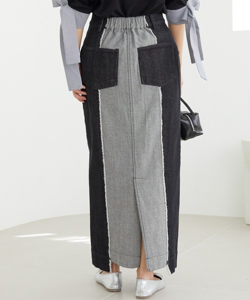 LAVEANGE（ラビアンジェ）の「配色パッチワークデニムスカート（デニムスカート・レディース・ネイビー/ブラック・5L/4L/3L/LL/M）」の6枚目の写真