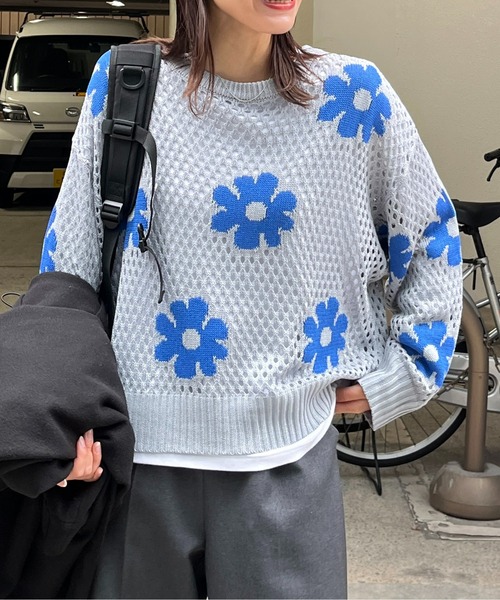 CPCM（シーピーシーエム）の「お花メッシュニット（ニット/セーター・レディース・グレー/アイボリー/ブラック/イエロー/グリーン系その他・F）」の4枚目の写真