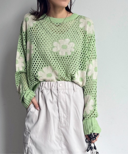 CPCM（シーピーシーエム）の「お花メッシュニット（ニット/セーター・レディース・グレー/アイボリー/ブラック/イエロー/グリーン系その他・F）」の9枚目の写真