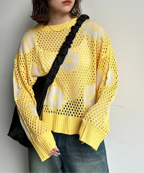 CPCM（シーピーシーエム）の「お花メッシュニット（ニット/セーター・レディース・グレー/アイボリー/ブラック/イエロー/グリーン系その他・F）」の15枚目の写真