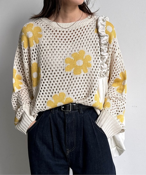 CPCM（シーピーシーエム）の「お花メッシュニット（ニット/セーター・レディース・グレー/アイボリー/ブラック/イエロー/グリーン系その他・F）」の22枚目の写真