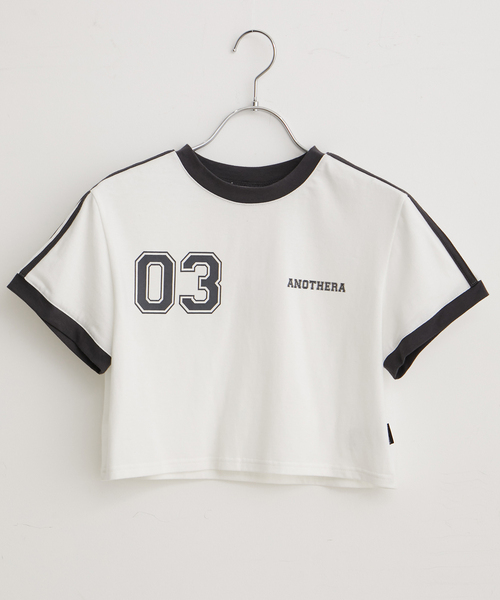 Anothera（アナザーエー）の「【ANOTHERA】リンガーチビTシャツ（Tシャツ/カットソー・レディース・ホワイト/サックスブルー/ベージュ・FREE）」の2枚目の写真
