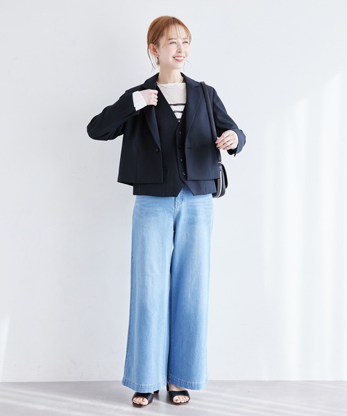 ROPE' PICNIC(ロペピクニック)の「ブライトシリーズ/クロップドジャケット/セットアップ対応(テーラードジャケット・レディース・ベージュ/ネイビー/サックスブルー・38)」の7枚目の写真
