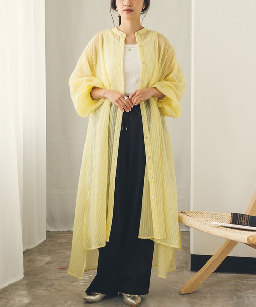 hunch（ハンチ）の「シアーストライプシャツワンピース（シャツワンピース・レディース・ベージュ系その他/グレー系その他/イエロー系その他・FREE）」の3枚目の写真