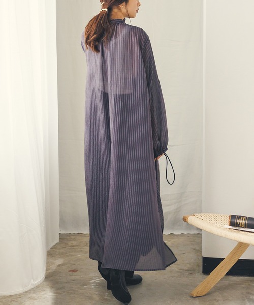 hunch（ハンチ）の「シアーストライプシャツワンピース（シャツワンピース・レディース・ベージュ系その他/グレー系その他/イエロー系その他・FREE）」の5枚目の写真