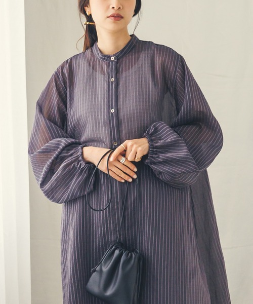 hunch（ハンチ）の「シアーストライプシャツワンピース（シャツワンピース・レディース・ベージュ系その他/グレー系その他/イエロー系その他・FREE）」の7枚目の写真