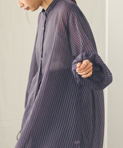 hunch（ハンチ）の「シアーストライプシャツワンピース（シャツワンピース・レディース・ベージュ系その他/グレー系その他/イエロー系その他・FREE）」の8枚目の写真