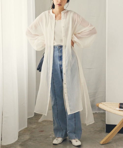 hunch（ハンチ）の「シアーストライプシャツワンピース（シャツワンピース・レディース・ベージュ系その他/グレー系その他/イエロー系その他・FREE）」の9枚目の写真