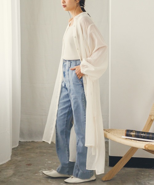 hunch（ハンチ）の「シアーストライプシャツワンピース（シャツワンピース・レディース・ベージュ系その他/グレー系その他/イエロー系その他・FREE）」の11枚目の写真