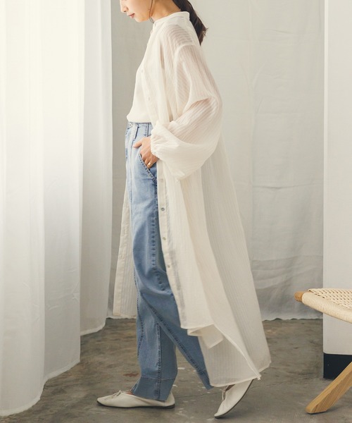 hunch（ハンチ）の「シアーストライプシャツワンピース（シャツワンピース・レディース・ベージュ系その他/グレー系その他/イエロー系その他・FREE）」の13枚目の写真