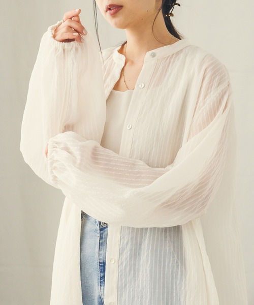 hunch（ハンチ）の「シアーストライプシャツワンピース（シャツワンピース・レディース・ベージュ系その他/グレー系その他/イエロー系その他・FREE）」の15枚目の写真