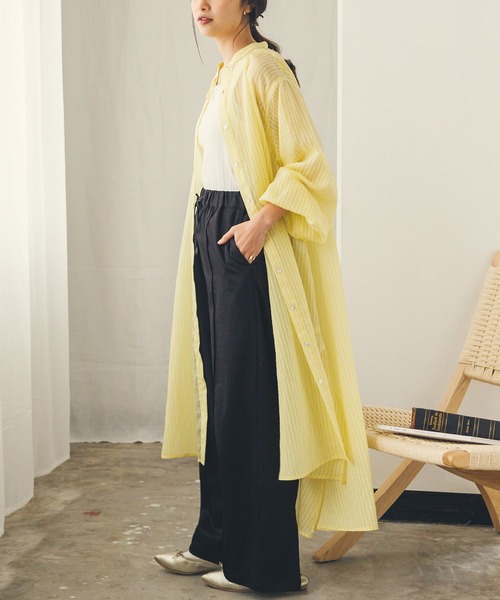 hunch（ハンチ）の「シアーストライプシャツワンピース（シャツワンピース・レディース・ベージュ系その他/グレー系その他/イエロー系その他・FREE）」の21枚目の写真