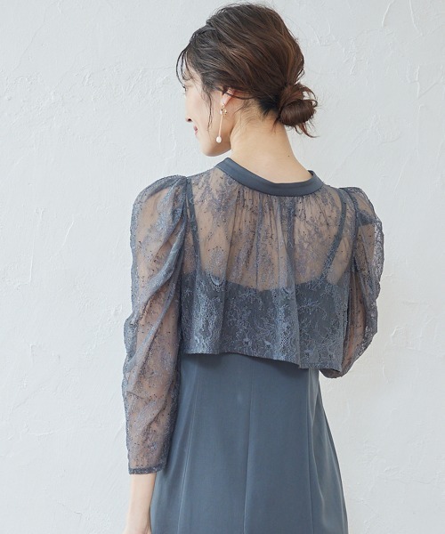 12Twelve Agenda（トゥエルブ　アジェンダ）の「【組み合わせ自由】【結婚式】前後2wayギャザースリーブボレロブラウス（カーディガン/ボレロ・レディース・ブラウン/カーキ/ネイビー・M/L）」の7枚目の写真
