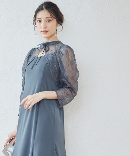 12Twelve Agenda（トゥエルブ　アジェンダ）の「【組み合わせ自由】【結婚式】前後2wayギャザースリーブボレロブラウス（カーディガン/ボレロ・レディース・ブラウン/カーキ/ネイビー・M/L）」の9枚目の写真