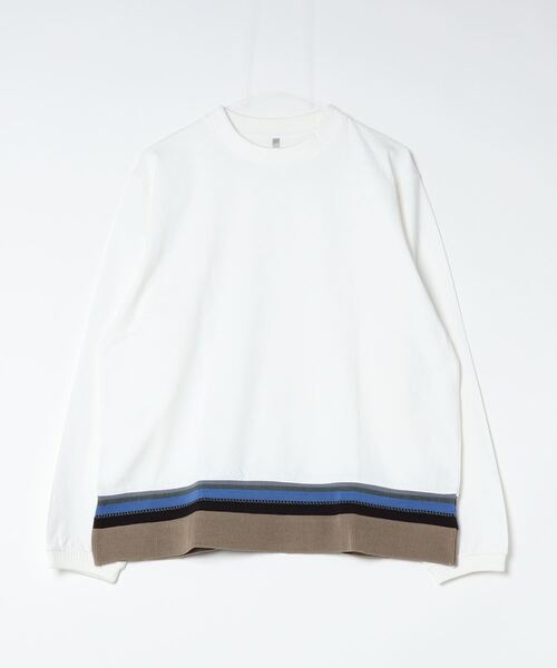 TRAP/U （トラップユー）の「コットン天竺 / 裾ラインリブ クルーネック ロンTee（長袖）（Tシャツ/カットソー・メンズ・ホワイト/ホワイト系その他/ブラック・M/L）」の2枚目の写真