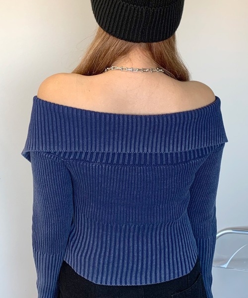 non-hedge(ノンヘッジ)の「ブリーチ加工ジップオフショルニットトップス(ニット/セーター・レディース・ブルー/ブラウン/ブラック/カーキ・FREE)」の19枚目の写真