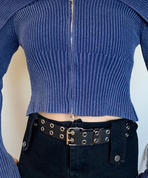 non-hedge(ノンヘッジ)の「ブリーチ加工ジップオフショルニットトップス(ニット/セーター・レディース・ブルー/ブラウン/ブラック/カーキ・FREE)」の21枚目の写真