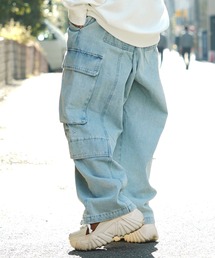 切り替え ワイドバルーンパンツ / ワイドパンツ ワイドデニム パンツ デニムパンツ ジーンズ ワイドカーゴパンツ