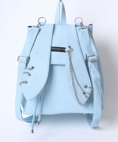 Salong hameu（サロン ハミュー）の「PSYCHO NATION（サイコネーション）うさ耳チェーン使いフェイクレザー リュックサック/バックパック/#サブカル系ファッション（バックパック/リュック・レディース・ブラック/サックスブルー・FREE）」の8枚目の写真