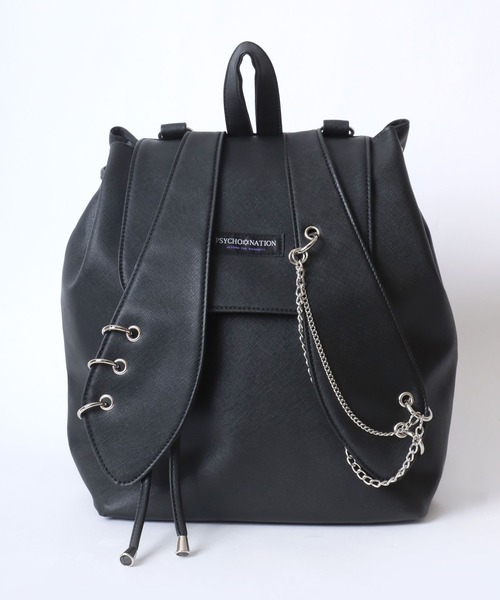 Salong hameu（サロン ハミュー）の「PSYCHO NATION（サイコネーション）うさ耳チェーン使いフェイクレザー リュックサック/バックパック/#サブカル系ファッション（バックパック/リュック・レディース・ブラック/サックスブルー・FREE）」の9枚目の写真