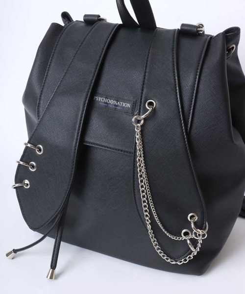 Salong hameu（サロン ハミュー）の「PSYCHO NATION（サイコネーション）うさ耳チェーン使いフェイクレザー リュックサック/バックパック/#サブカル系ファッション（バックパック/リュック・レディース・ブラック/サックスブルー・FREE）」の16枚目の写真