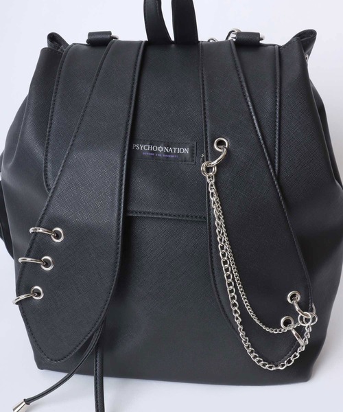 Salong hameu（サロン ハミュー）の「PSYCHO NATION（サイコネーション）うさ耳チェーン使いフェイクレザー リュックサック/バックパック/#サブカル系ファッション（バックパック/リュック・レディース・ブラック/サックスブルー・FREE）」の17枚目の写真