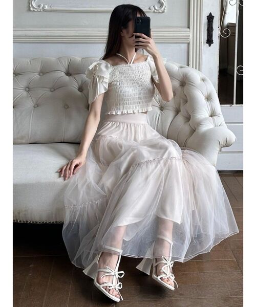 EATME(イートミー)の「ラッフルシャーリングTOP(Tシャツ/カットソー・レディース・ピンク/アイボリー/ブラック・FREE)」の11枚目の写真