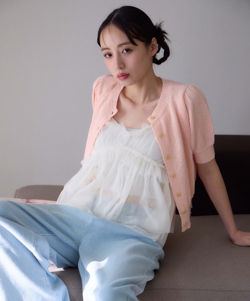 one after another NICE CLAUP（ワンアフターアナザーナイスクラップ）の「チュールビスチェセットカーディガン（アンサンブル・レディース・ライトグレー/ピンク/ブラック/オフホワイト・FREE）」の2枚目の写真