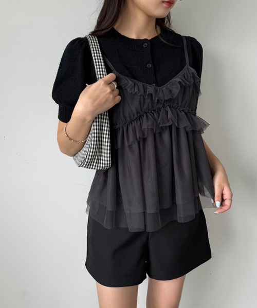 one after another NICE CLAUP（ワンアフターアナザーナイスクラップ）の「チュールビスチェセットカーディガン（アンサンブル・レディース・ライトグレー/ピンク/ブラック/オフホワイト・FREE）」の22枚目の写真