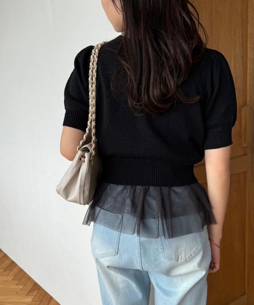 one after another NICE CLAUP（ワンアフターアナザーナイスクラップ）の「チュールビスチェセットカーディガン（アンサンブル・レディース・ライトグレー/ピンク/ブラック/オフホワイト・FREE）」の6枚目の写真