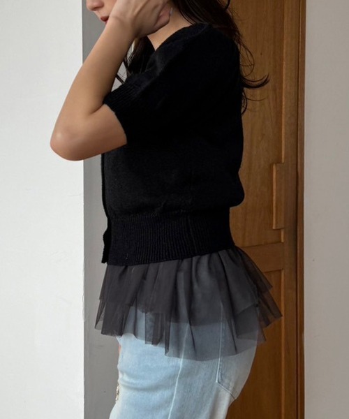 one after another NICE CLAUP（ワンアフターアナザーナイスクラップ）の「チュールビスチェセットカーディガン（アンサンブル・レディース・ライトグレー/ピンク/ブラック/オフホワイト・FREE）」の5枚目の写真