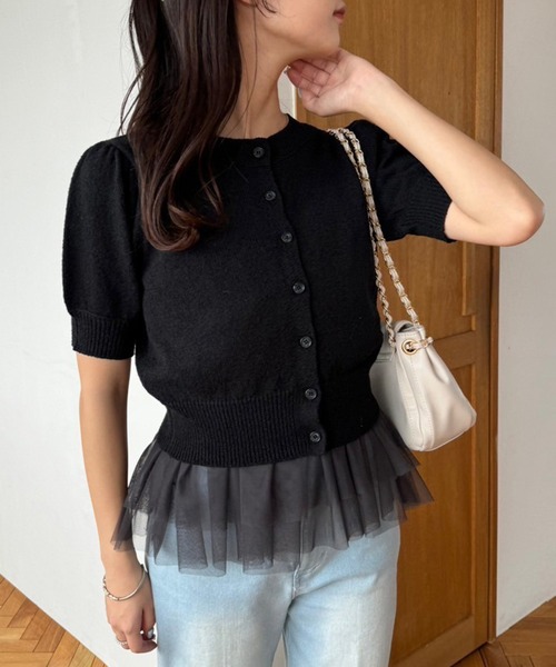 one after another NICE CLAUP（ワンアフターアナザーナイスクラップ）の「チュールビスチェセットカーディガン（アンサンブル・レディース・ライトグレー/ピンク/ブラック/オフホワイト・FREE）」の13枚目の写真